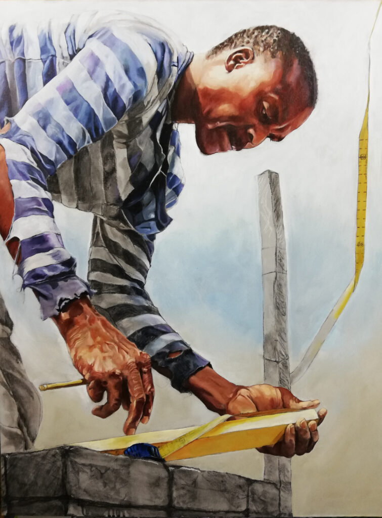 Painting of a man building
